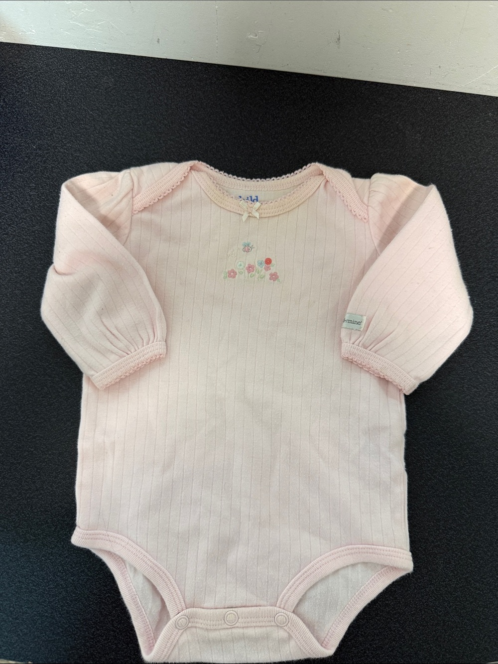 child of mine Pale Pink Ribbed Long-Sleeve Floral One-Piece